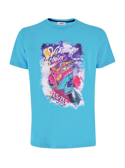 T-Shirt Uomo Girocollo Scooter Celeste